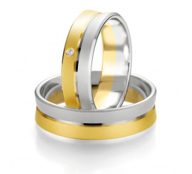 Dwukolorowa męska obrączka ślubna z białego i żółtego złota - dwa zespolone pierścienie