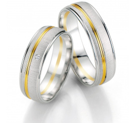 Damska dwukolorowa obrączka ślubna z białego i żółtego kruszcu firmy Breuning