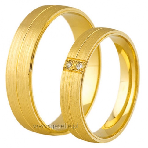 Wyjątkowa para obrączek ślubnych z żółtego złota z cyrkoniami Swarovski ELEMENTS lub brylantami