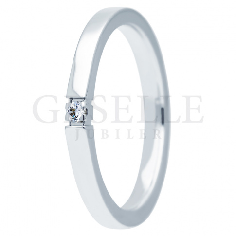 Modny pierścionek zaręczynowy ESSENCE II z białego złota z brylantem 0.035 ct