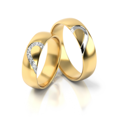 Klasyczna obrączka ślubna wykonana z żółtego złota z motywem połówek serca