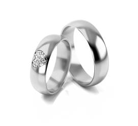 Wyjątkowa obrączka ślubna z białego złota z symbolem serca - cyrkonie lub brylanty