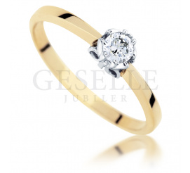 Klasyczny pierścionek zaręczynowy z żółtego złota z brylantem 0.20 ct i uroczą oprawą w kształcie motyla
