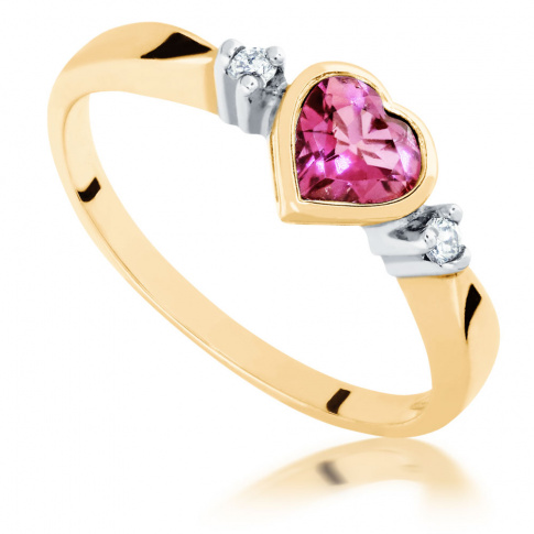 Złoty pierścionek zaręczynowy z turmalinem w kształcie serca - styl romatyczny