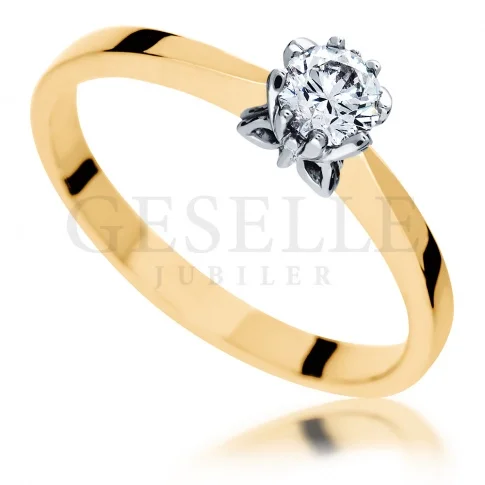 Luksusowy pierścionek zaręczynowy z żółtego, złota z brylantem 0.40 ct