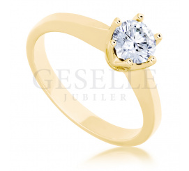 Elegancki pierścionek zaręczynowy w zółtym złocie  z brylantem 0.40 ct