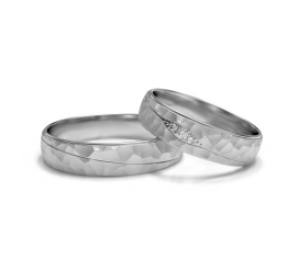 Nowoczesna obrączka ślubna z białego złota z cyrkoniami lub brylantami