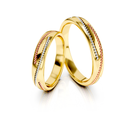 Urzekająca obrączka ślubna wykonana z trzech kolorów złota o wyjątkowej stylistyce