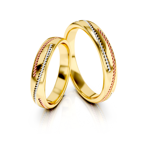 Urzekająca obrączka ślubna wykonana z trzech kolorów złota o wyjątkowej stylistyce