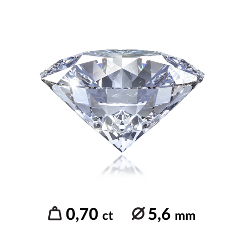Oszlifowany diament o masie 0,70 ct SI2/G z międzynarodowym certyfikatem (HRD, GIA, IGI)