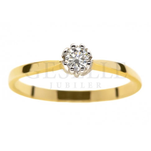 Złoty pierścionek zaręczynowy z brylantem 0.12 ct i oprawą w kształcie motyla