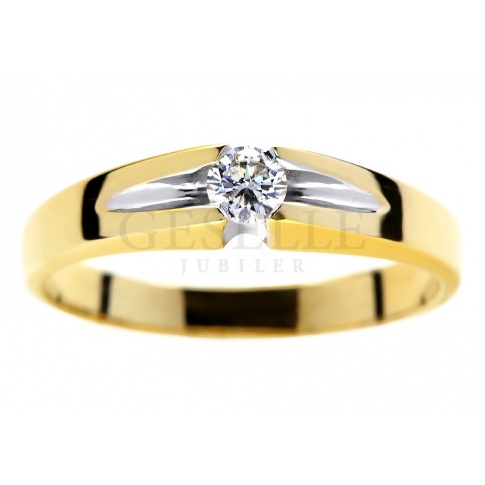 Wyjątkowy pierścionek z żółtego złota pr. 585 z brylantem o masie 0.13 ct - niebanalne zaręczyny z GESELLE Jubiler