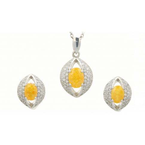 Niezwykły komplet biżuterii srebrnej z żółtym kwarcem oraz cyrkoniamii