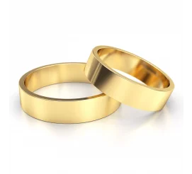 Piękny duet płaskich obrączek ślubnych z żółtego złota - szerokość 6 mm