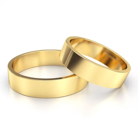 Klasyczny komplet płaskich obrączek ślubnych z żółtego złota - szerokość 8 mm