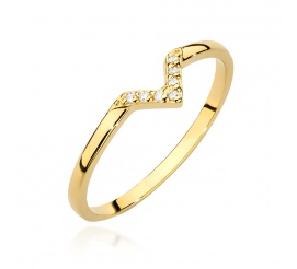 Nowoczesny pierścionek zaręczynowy z żółtego złota z brylantami 0,04 ct 
