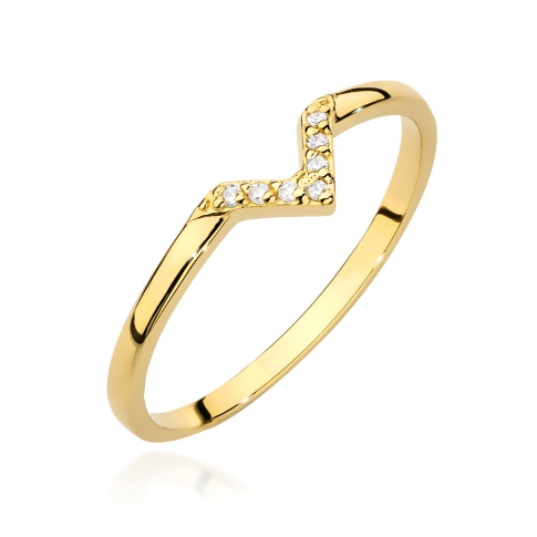 Nowoczesny pierścionek zaręczynowy z żółtego złota z brylantami 0,04 ct 