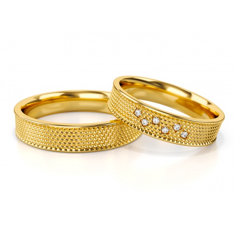 Oryginalne obrączki ślubne z żółtego złota z cyrkoniami Swarovskiego lub brylantami