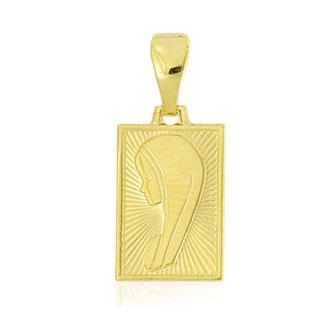 Złoty medalik z wizerunkiem Matki Boskiej Fatimskiej w kształcie prostokąta