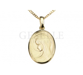 Owalny medalik z żółtego złota próby 585 z wizerunkiem Matki Boskiej - GRAWER W PREZENCIE