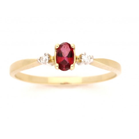 Ponadczasowy złoty pierścionek z czerwonym topazem i brylantami 