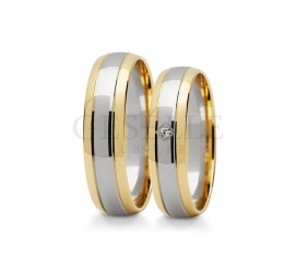 Elegancka i pełna blasku para obrączek ślubnych z dwóch kolorów złota z lśniącą cyrkonią lub brylantem