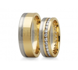 Imponujące dwukolorowe obrączki ślubne z wspaniałym pierścieniem cyrkonii Swarovski ELEMENTS lub brylantów