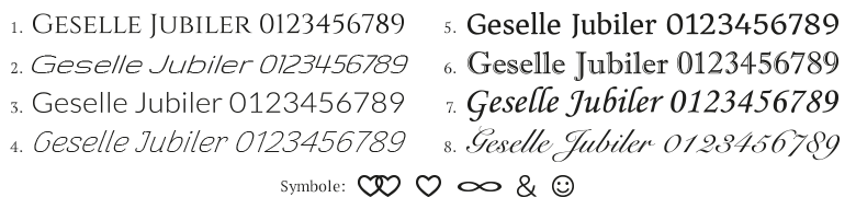Wzory krojów pisma do grawerowania obrączek ślubnych w pracowni GESELLE Jubiler